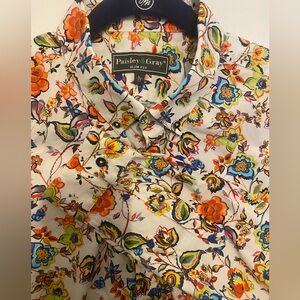 Paisley & Gray Men’s L Slim Fit Shirt White Paisley Floral Button Stretch L/S